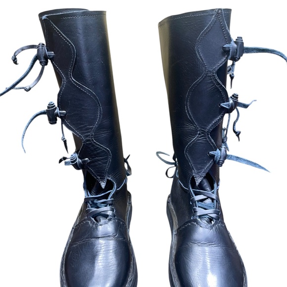 Handmade Medieval Renaissance Viking High Leather Black‎ Boots Sz 8 main image 14